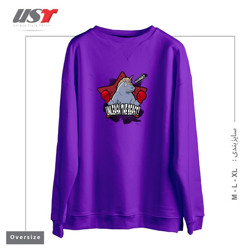 سوییشرت اورسایز طرح CARTOON BOXING UNICORN