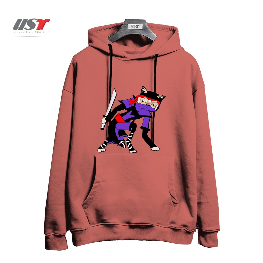 هودی اورسایز طرح GRUMPY NINJA CAT
