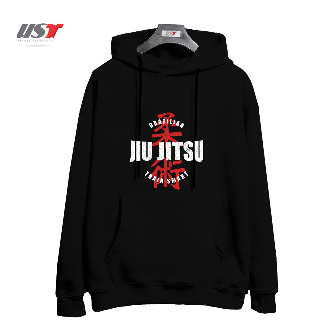 طرح JIU JITSU  TRAIN SMART هودی اورسایزرنگ مشکی