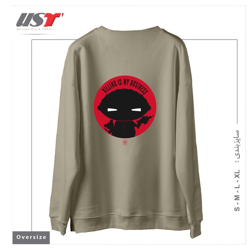 طرح KILLING IS MY BUSINESS سوییشرت اورسایزرنگ نخودی