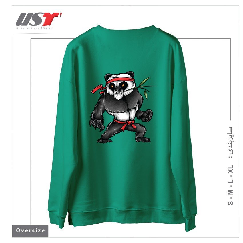 طرح KUNGFU PANDA سوییشرت اورسایزرنگ سبز سدری