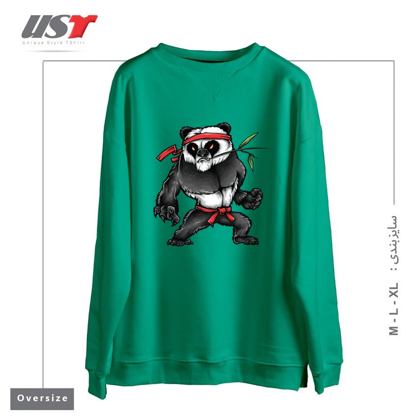 طرح KUNGFU PANDA سوییشرت اورسایزرنگ سبز سدری