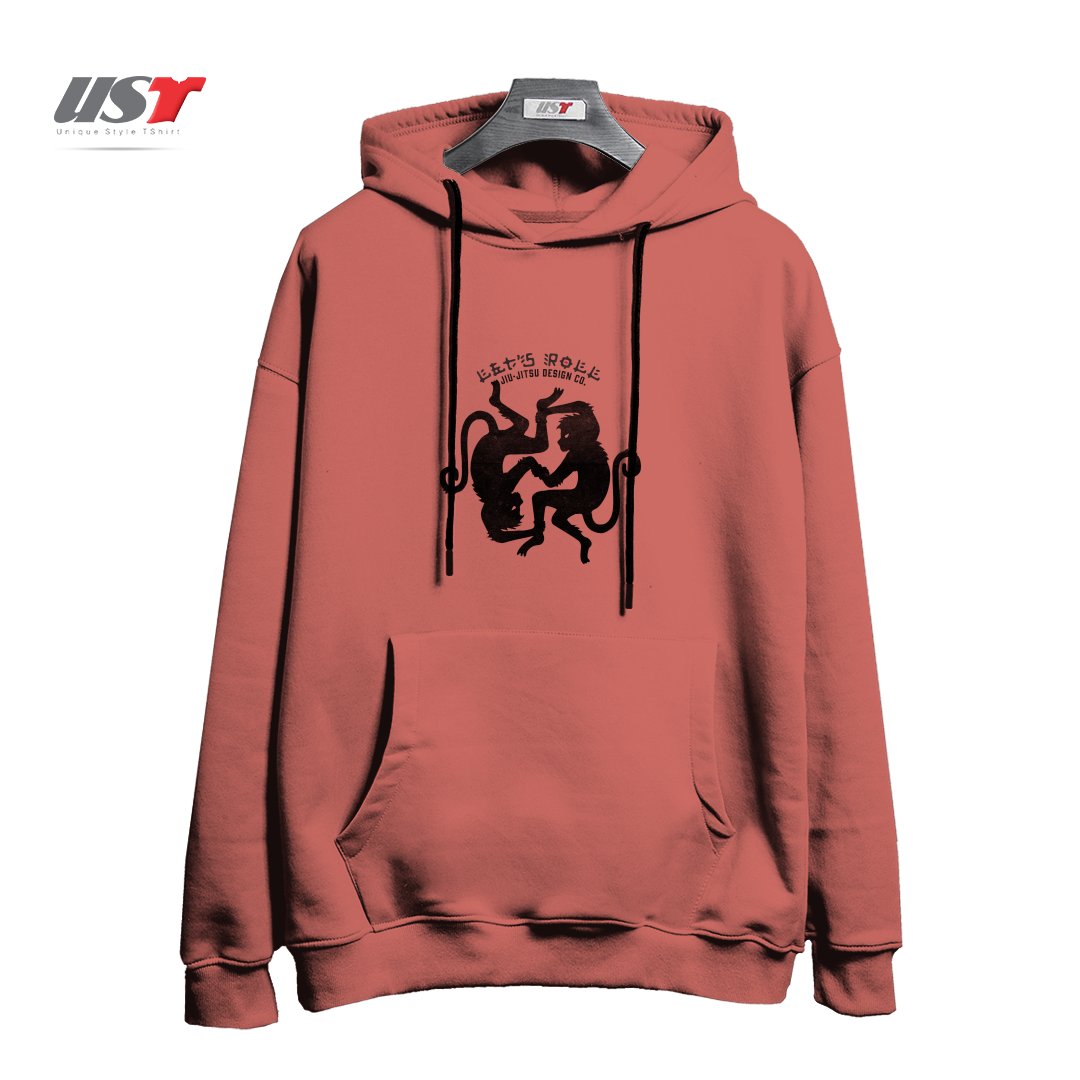 طرح LET'S ROLL GRAPPLING MONKEYS هودی اورسایزرنگ آجری