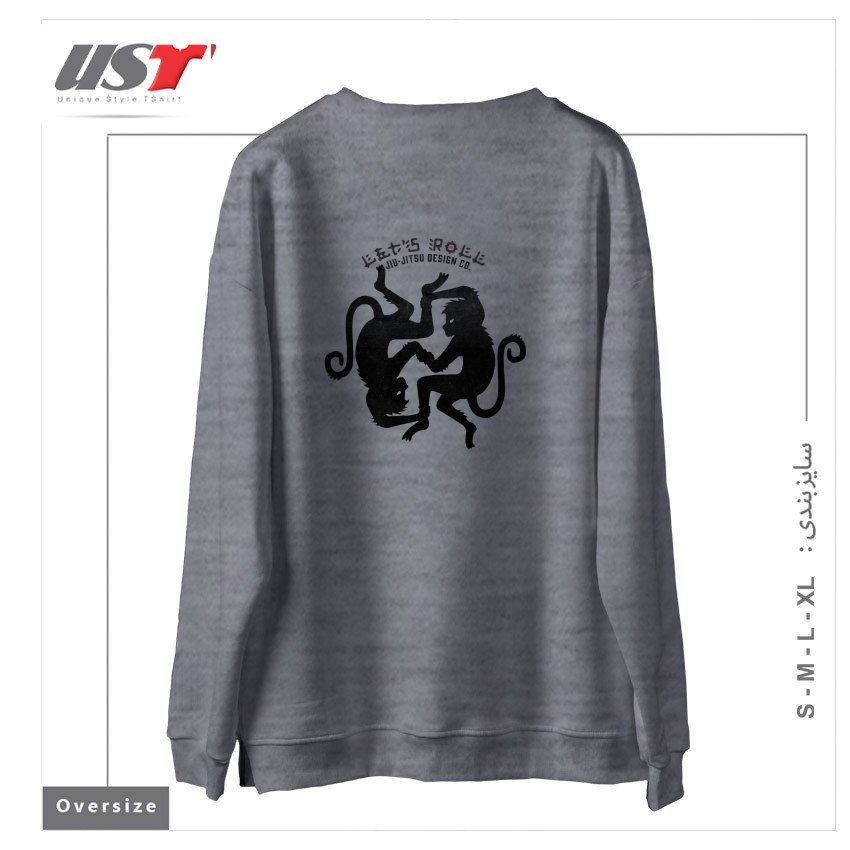 طرح LET'S ROLL GRAPPLING MONKEYS سوییشرت اورسایزرنگ طوسی ملانژ