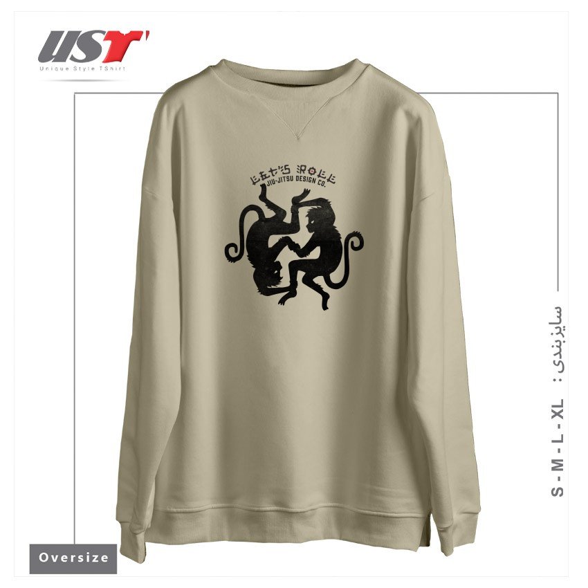 طرح LET'S ROLL GRAPPLING MONKEYS سوییشرت اورسایزرنگ نخودی