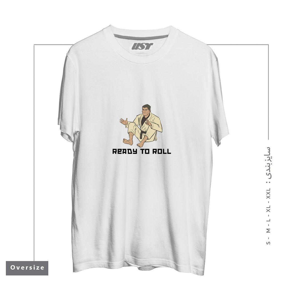 طرح READY TO ROLL تیشرت اورسایزرنگ سفید