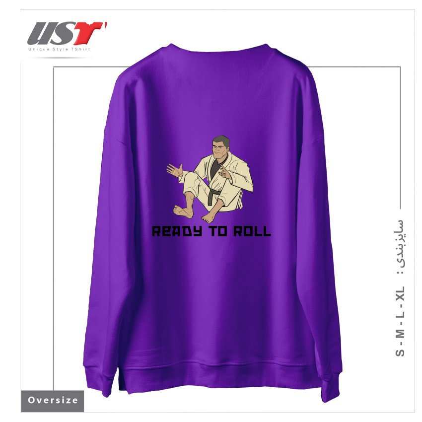 طرح READY TO ROLL سوییشرت اورسایزرنگ بنفش