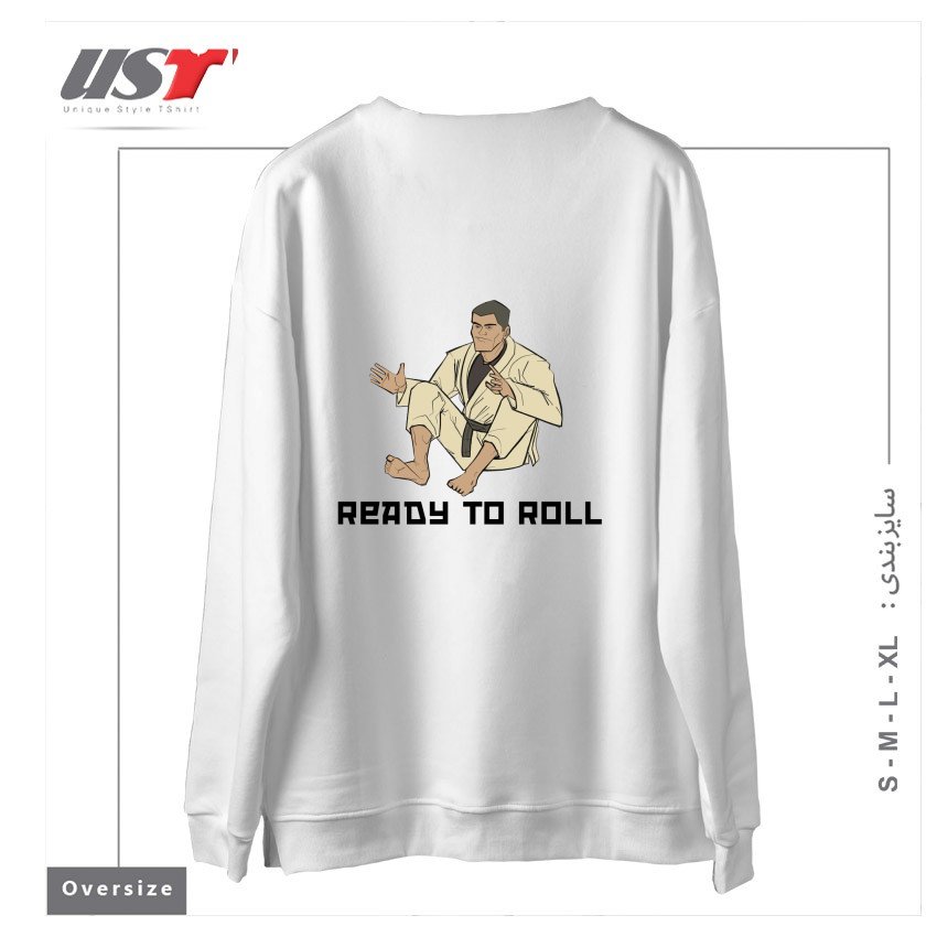 طرح READY TO ROLL سوییشرت اورسایزرنگ سفید