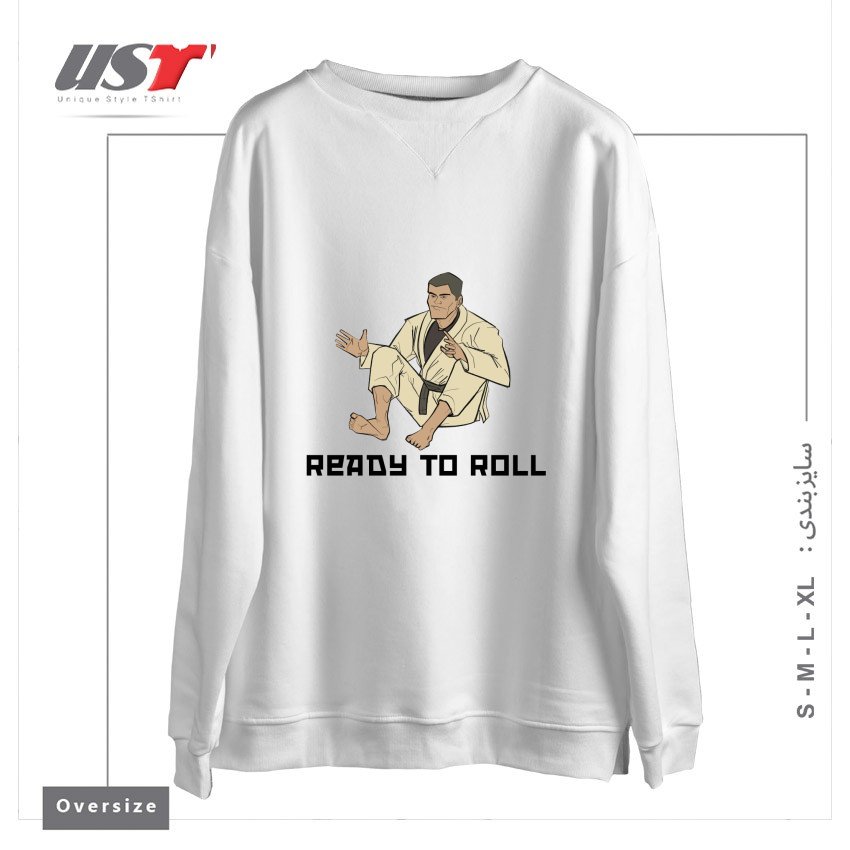 طرح READY TO ROLL سوییشرت اورسایزرنگ سفید