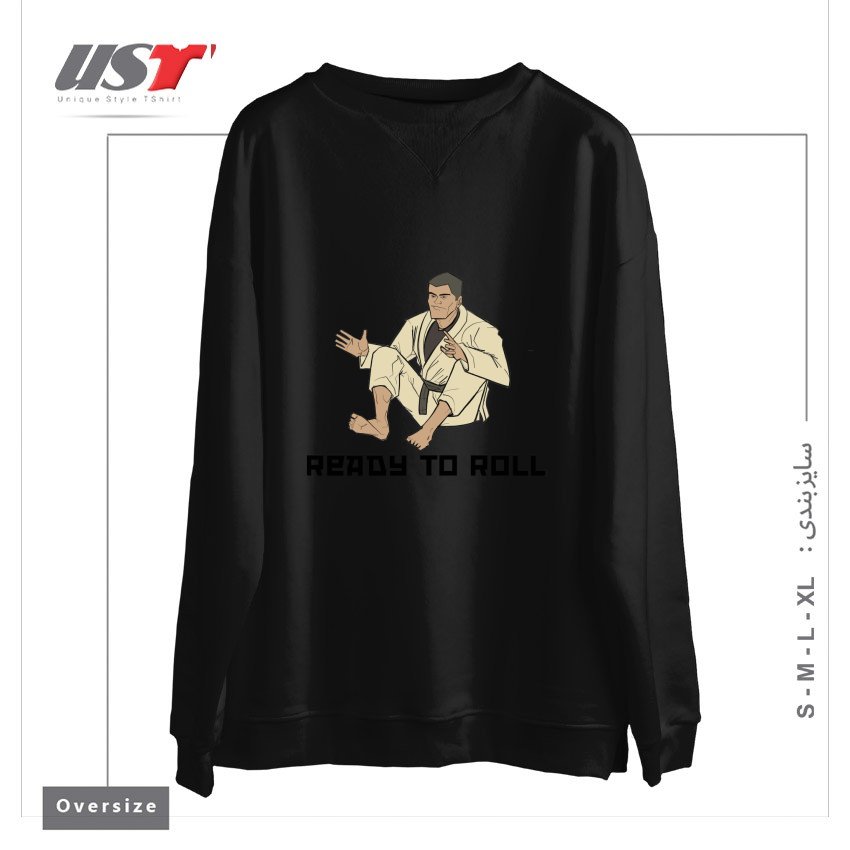طرح READY TO ROLL سوییشرت اورسایزرنگ مشکی