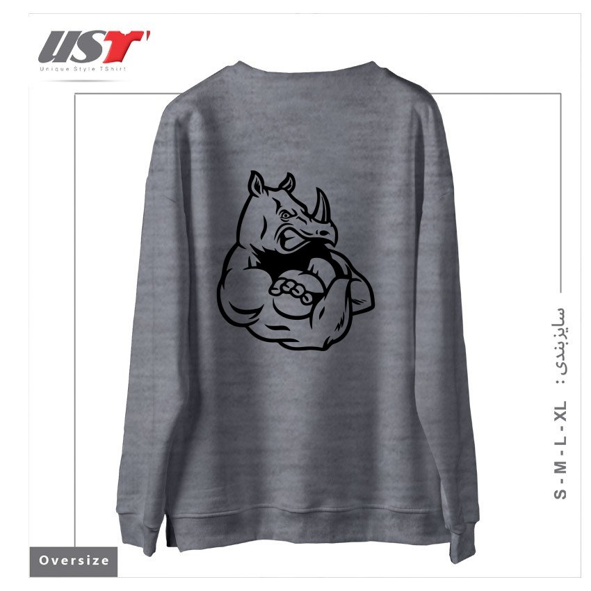 طرح RHINO MUSCLES MENS GYM TRAINING TOP BODYBUILDING MMA CROSSFIT WEIGHTS BODYBUILDING سوییشرت اورسایزرنگ طوسی ملانژ
