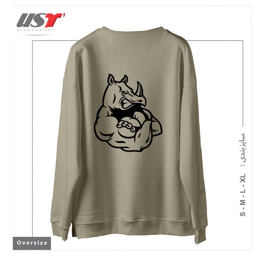 طرح RHINO MUSCLES MENS GYM TRAINING TOP BODYBUILDING MMA CROSSFIT WEIGHTS BODYBUILDING سوییشرت اورسایزرنگ نخودی