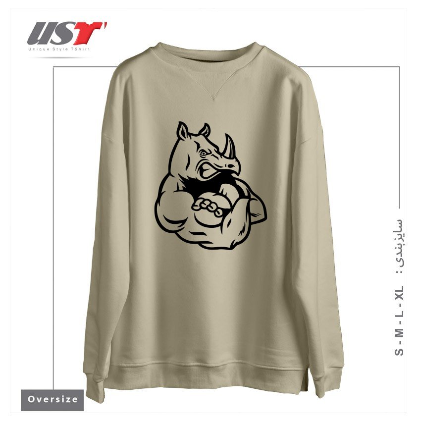 طرح RHINO MUSCLES MENS GYM TRAINING TOP BODYBUILDING MMA CROSSFIT WEIGHTS BODYBUILDING سوییشرت اورسایزرنگ نخودی