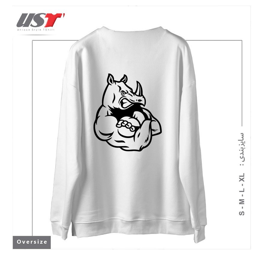 طرح RHINO MUSCLES MENS GYM TRAINING TOP BODYBUILDING MMA CROSSFIT WEIGHTS BODYBUILDING سوییشرت اورسایزرنگ سفید