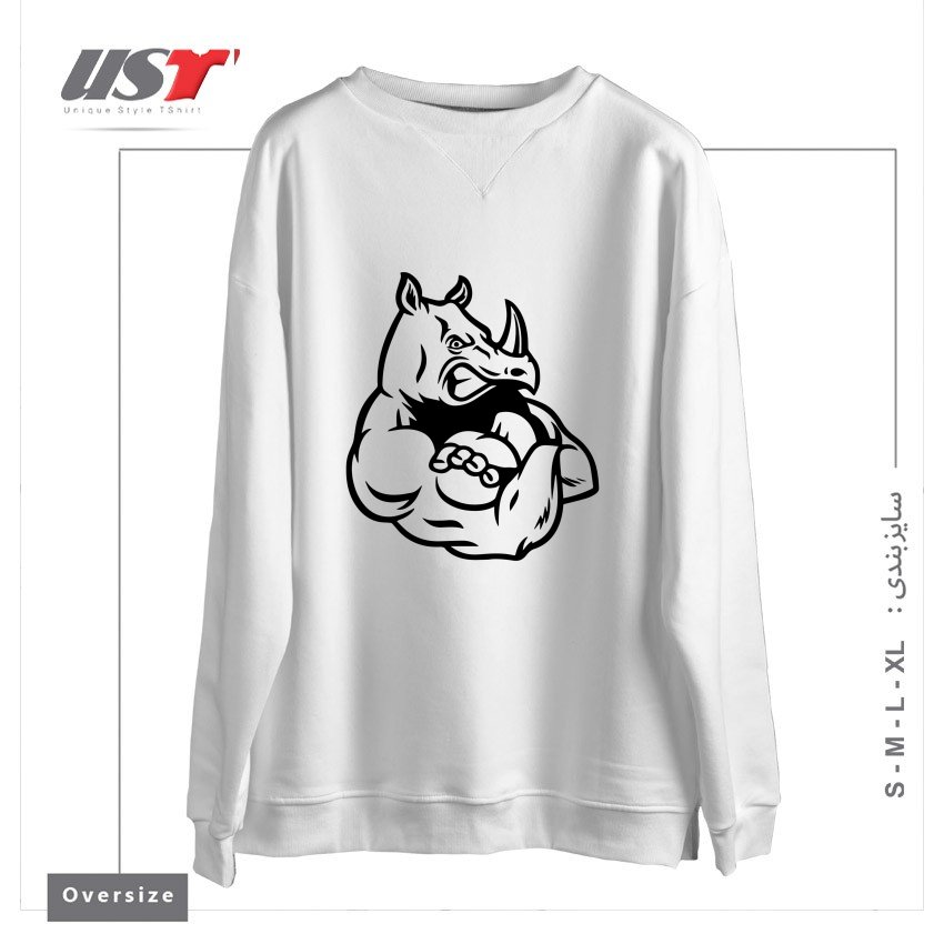 طرح RHINO MUSCLES MENS GYM TRAINING TOP BODYBUILDING MMA CROSSFIT WEIGHTS BODYBUILDING سوییشرت اورسایزرنگ سفید