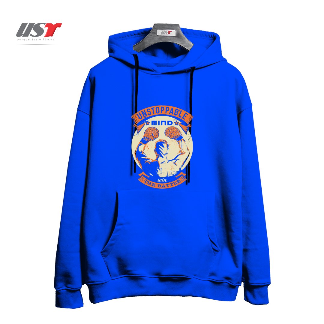 طرح UNSTOPPABLE! هودی اورسایزرنگ آبی شالی