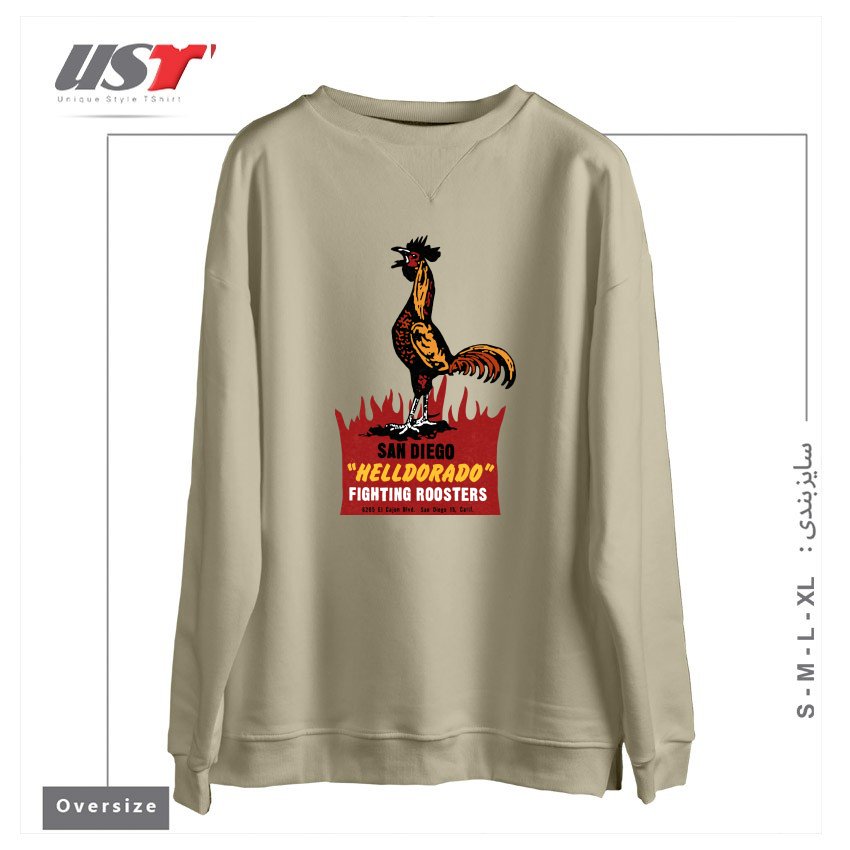 طرح VINTAGE FIGHTING ROOSTERS NC سوییشرت اورسایزرنگ نخودی