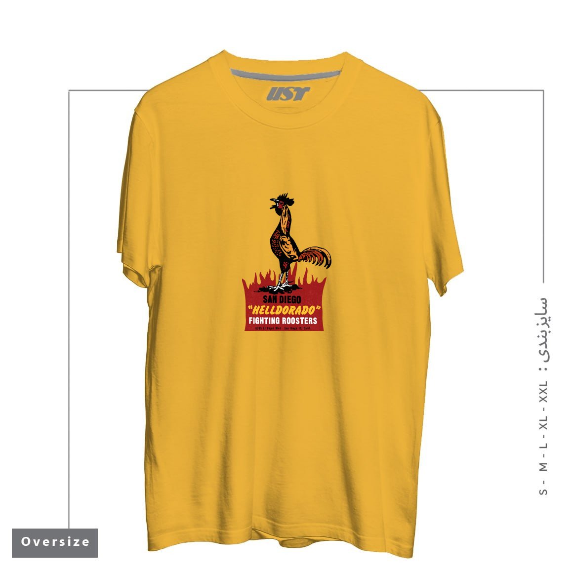 طرح VINTAGE FIGHTING ROOSTERS NC تیشرت اورسایزرنگ خردلی