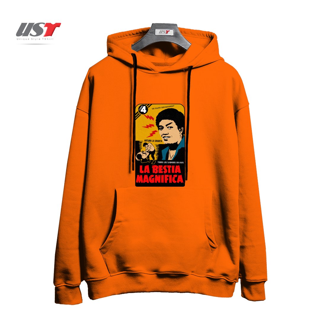 طرح VINTAGE MEXICAN WRESTLER هودی اورسایزرنگ نارنجی