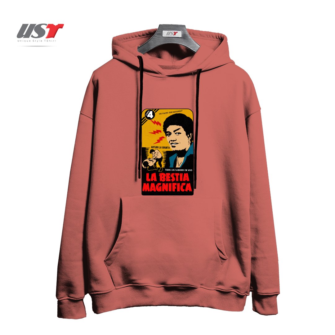 طرح VINTAGE MEXICAN WRESTLER هودی اورسایزرنگ آجری