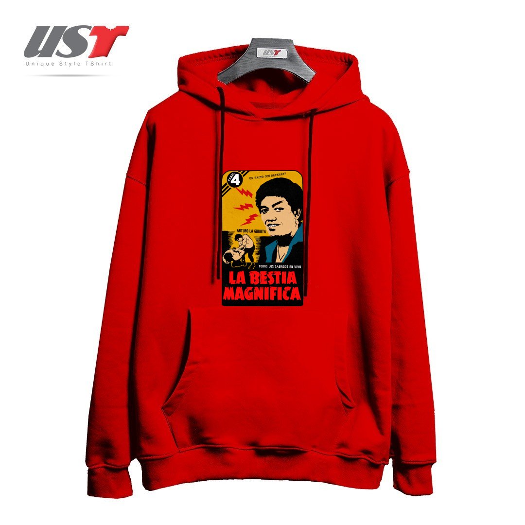 طرح VINTAGE MEXICAN WRESTLER هودی اورسایزرنگ قرمز