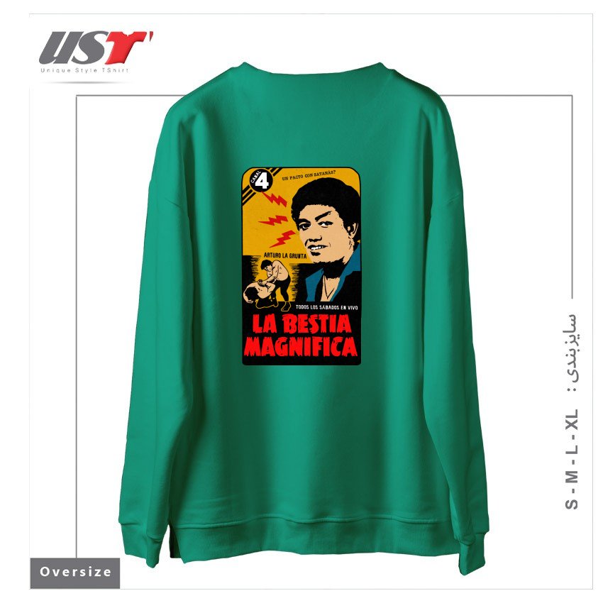 طرح VINTAGE MEXICAN WRESTLER سوییشرت اورسایزرنگ سبز سدری