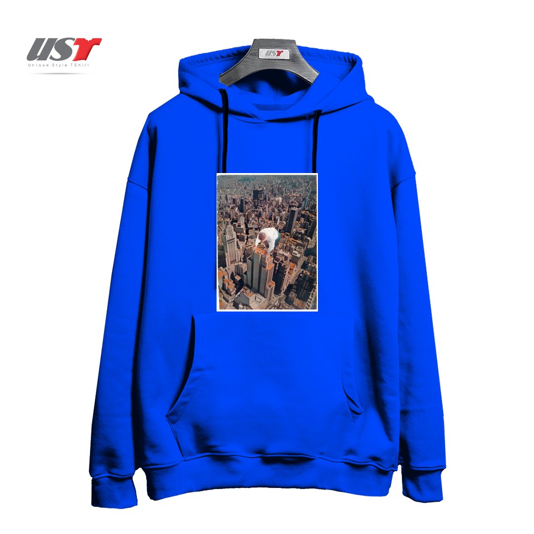 طرح ABOVE I هودی اورسایزرنگ آبی شالی