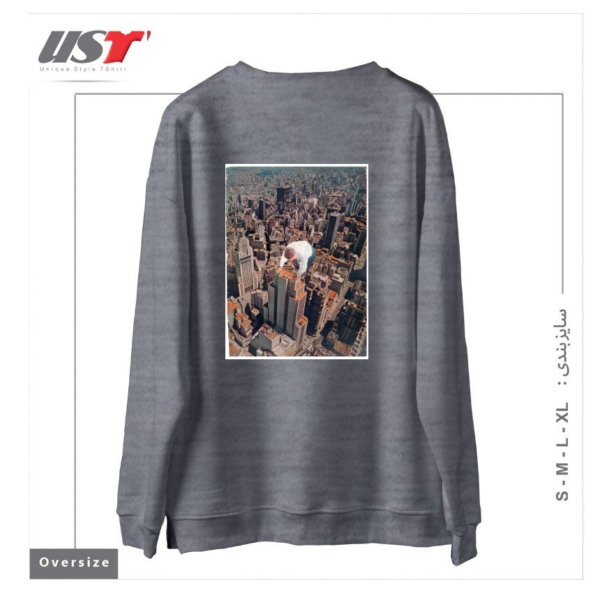 طرح ABOVE I سوییشرت اورسایزرنگ طوسی ملانژ