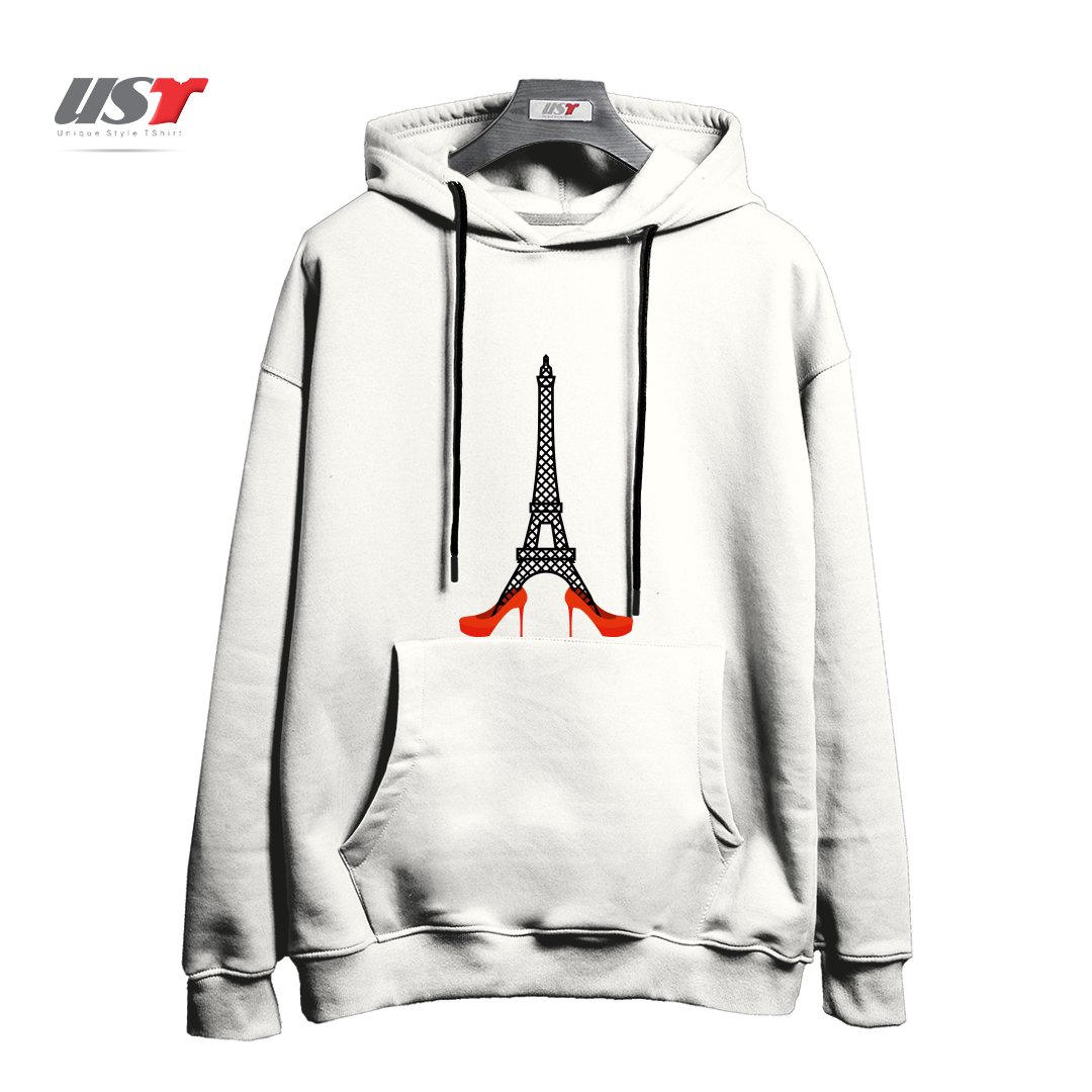 هودی اورسایز طرح EIFFEL TOWER IN RED WOMEN'S SHOES. FASHION SYMBOL OF FRANCE. LANDMARK FRANCE. ARCHITECTU