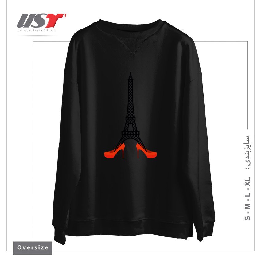 سوییشرت اورسایز طرح EIFFEL TOWER IN RED WOMEN'S SHOES. FASHION SYMBOL OF FRANCE. LANDMARK FRANCE. ARCHITECTU