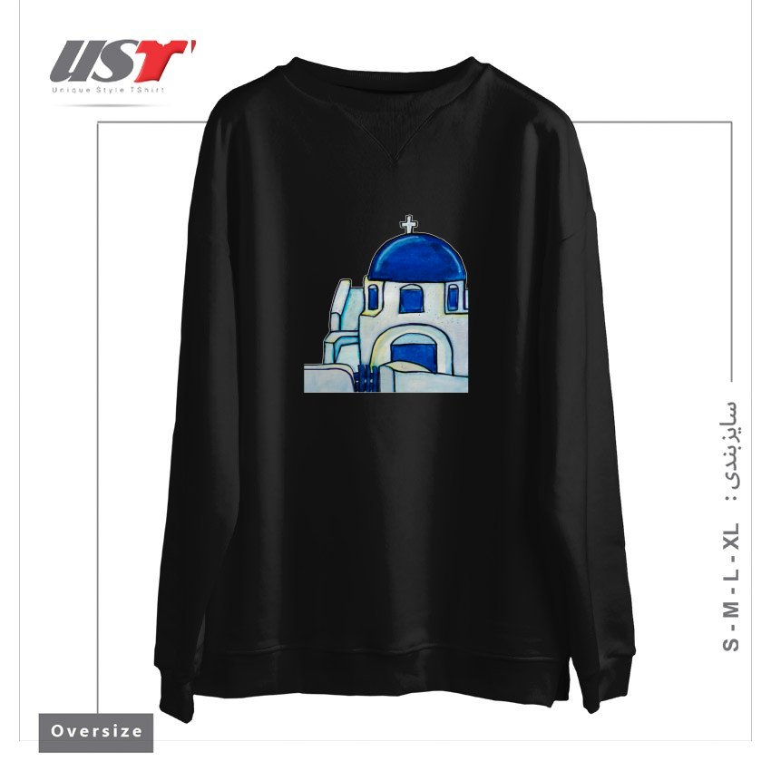 سوییشرت اورسایز طرح HAND PAINTED WATERCOLOR SANTORINI CHURCH