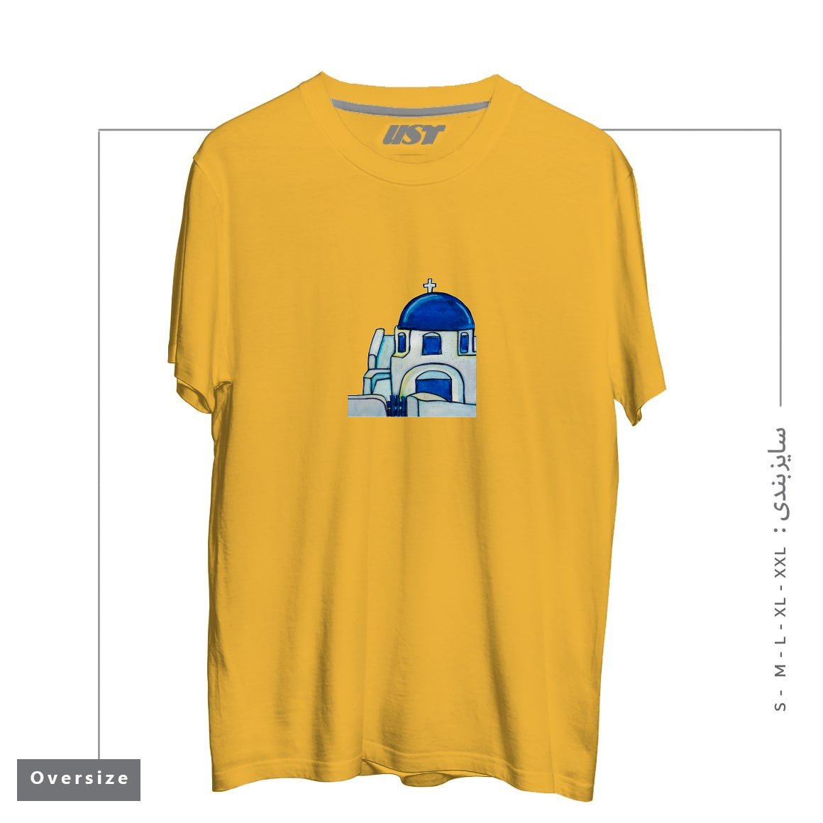 تیشرت اورسایز طرح HAND PAINTED WATERCOLOR SANTORINI CHURCH