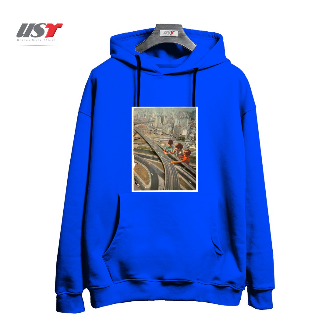 طرح KDS PLAY هودی اورسایزرنگ آبی شالی