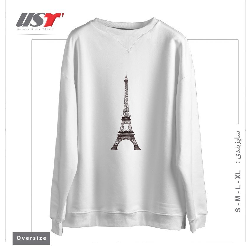 طرح LA TOUR EIFFEL سوییشرت اورسایزرنگ سفید
