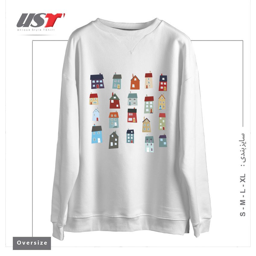 طرح LITTLE HOUSES سوییشرت اورسایزرنگ سفید