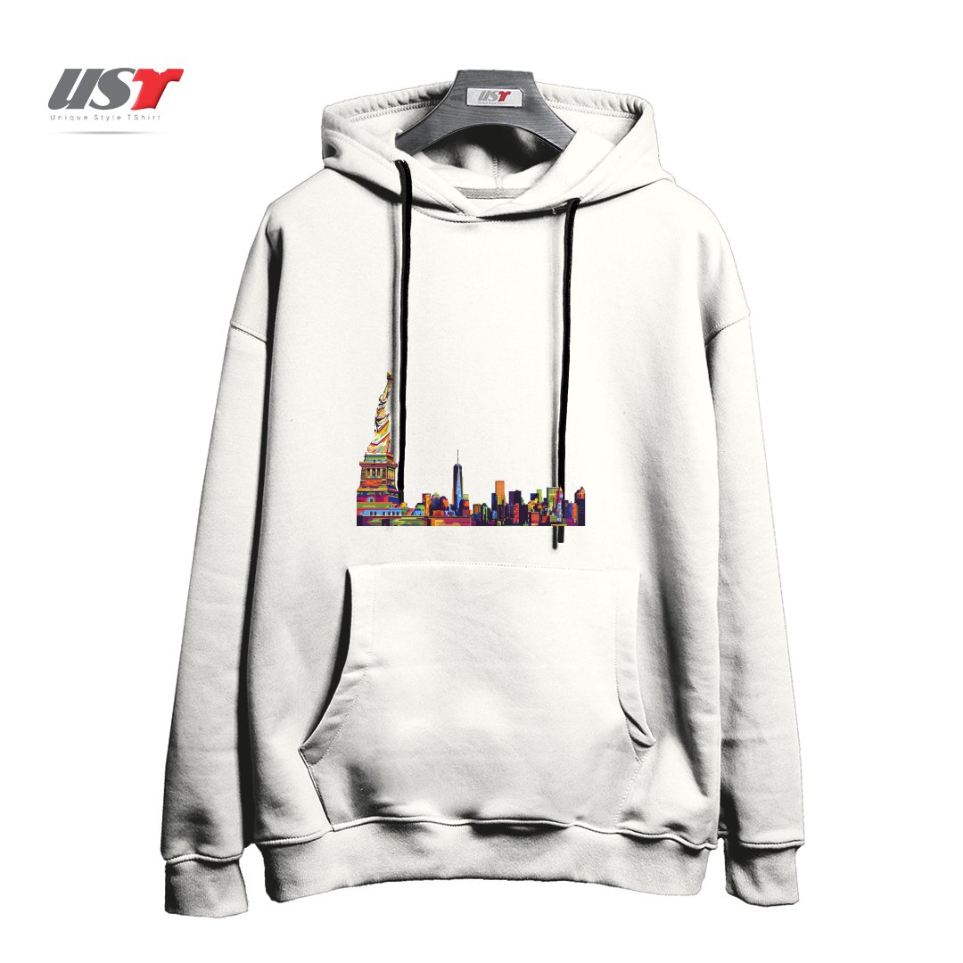 طرح NEW YORK SKYLINE هودی اورسایزرنگ سفید
