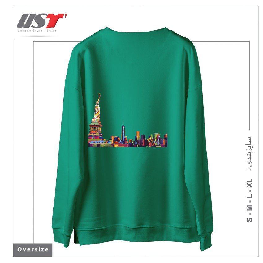 طرح NEW YORK SKYLINE سوییشرت اورسایزرنگ سبز سدری