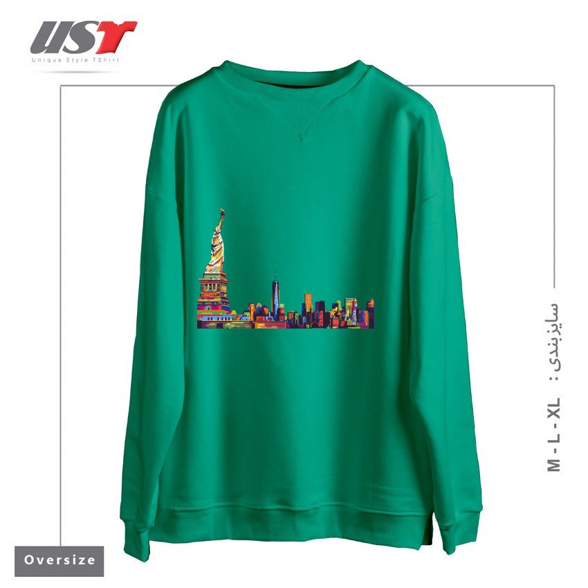 طرح NEW YORK SKYLINE سوییشرت اورسایزرنگ سبز سدری