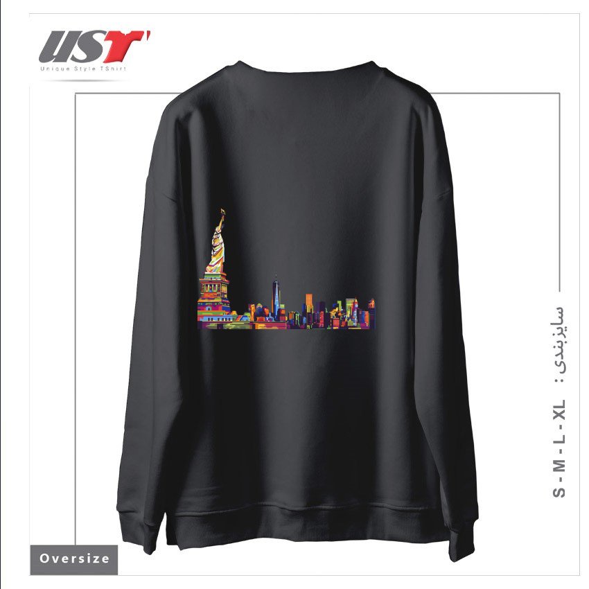 طرح NEW YORK SKYLINE سوییشرت اورسایزرنگ دودی
