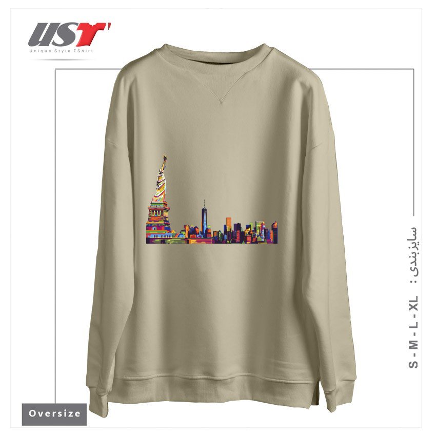 طرح NEW YORK SKYLINE سوییشرت اورسایزرنگ نخودی