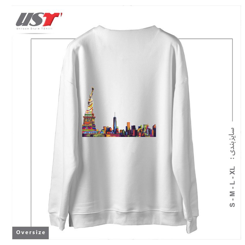 طرح NEW YORK SKYLINE سوییشرت اورسایزرنگ سفید