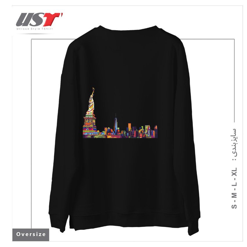 طرح NEW YORK SKYLINE سوییشرت اورسایزرنگ مشکی