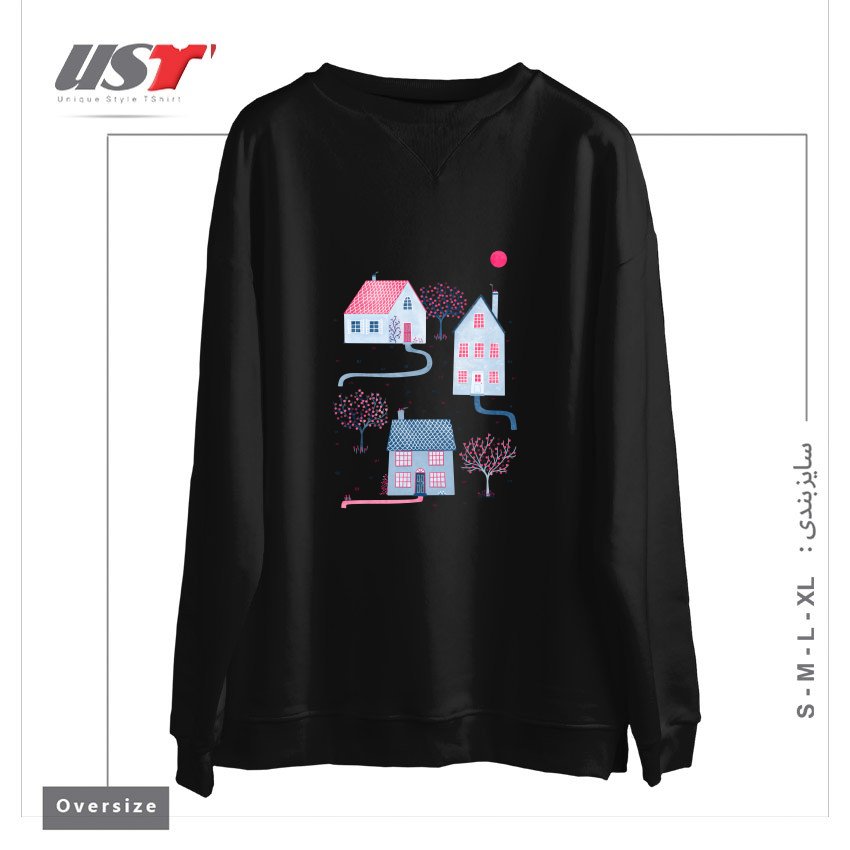 طرح SPRING IN TOWNSVILLE سوییشرت اورسایزرنگ مشکی