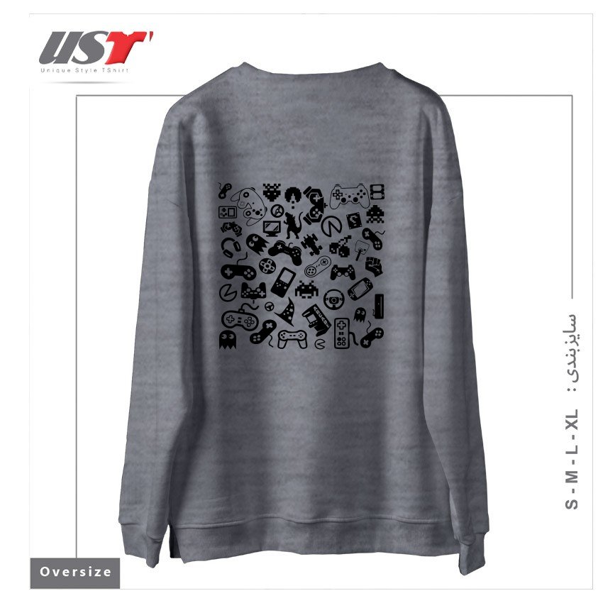 طرح Old Games سوییشرت اورسایزرنگ طوسی ملانژ