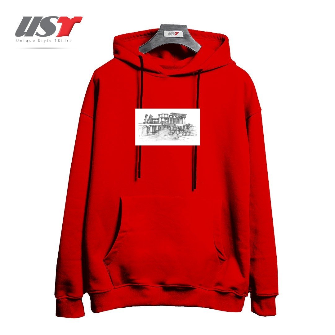 طرح THE TEMPLE OF APHAIA - T-SHIRT هودی اورسایزرنگ قرمز