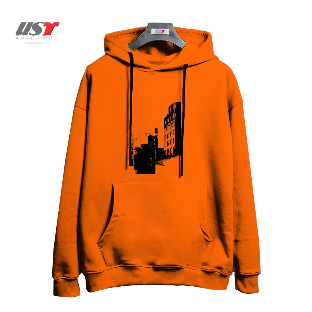 طرح TOWER BUILDING OUTLINE هودی اورسایزرنگ نارنجی