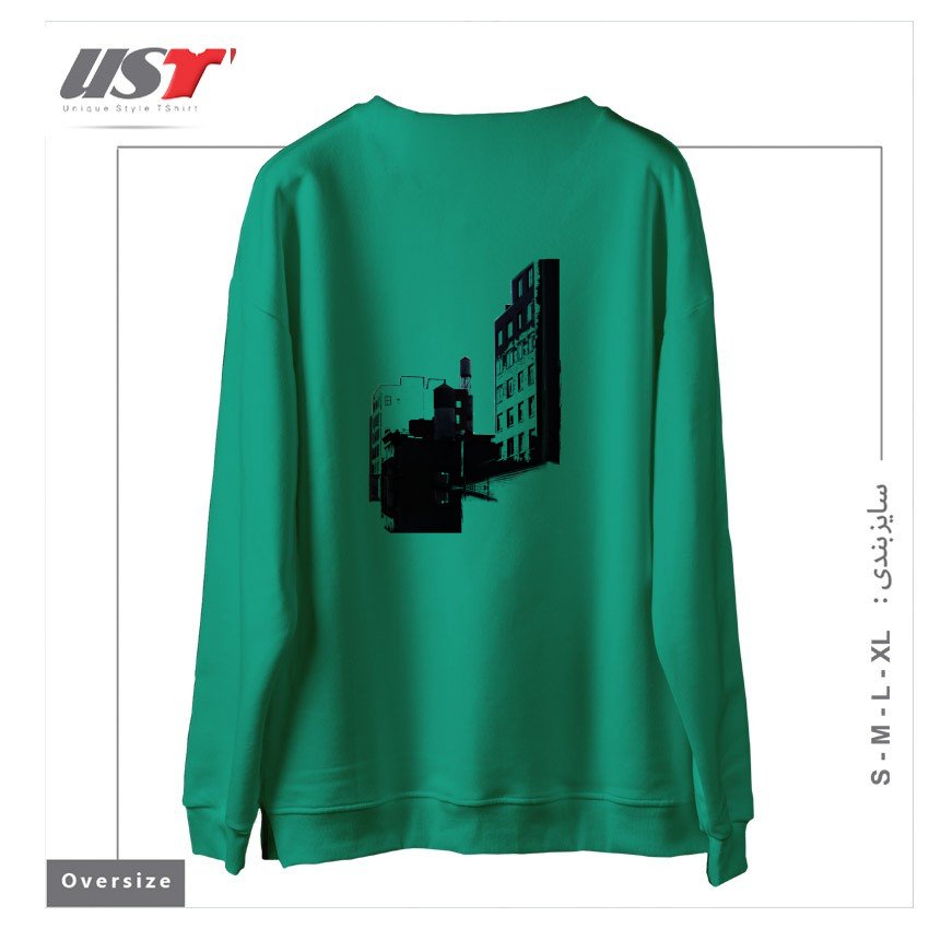 طرح TOWER BUILDING OUTLINE سوییشرت اورسایزرنگ سبز سدری