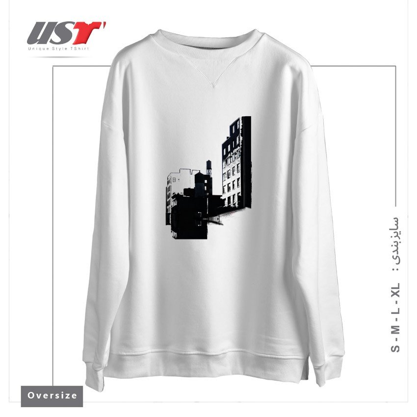 طرح TOWER BUILDING OUTLINE سوییشرت اورسایزرنگ سفید