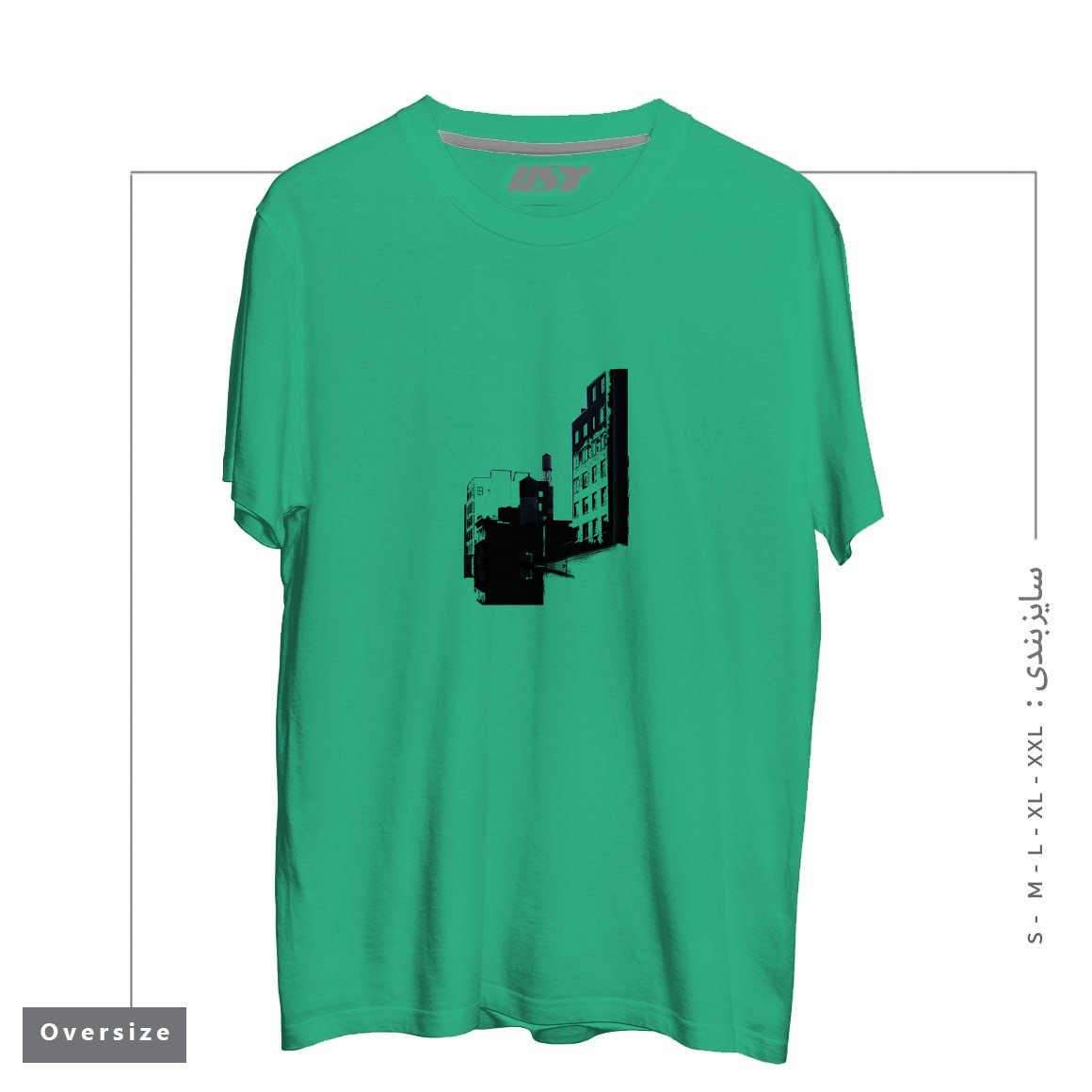 طرح TOWER BUILDING OUTLINE تیشرت اورسایزرنگ سبز