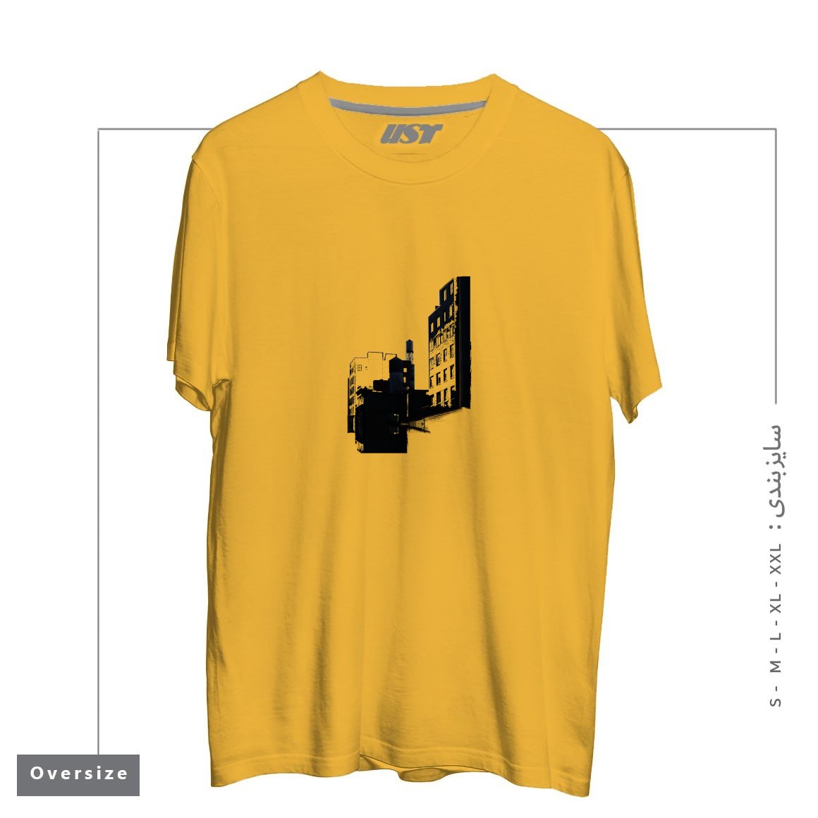 طرح TOWER BUILDING OUTLINE تیشرت اورسایزرنگ خردلی